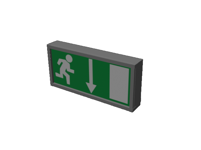 Angled view of a grey and green fire escape sign.