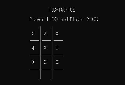 Screenshot of a completed tic-tac-toe game made in C++, with the X's filling a diagonal line.