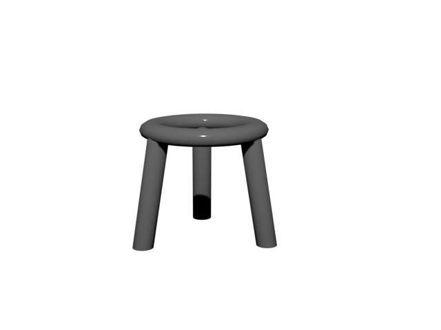 Front view of a round, metal grey tripod.